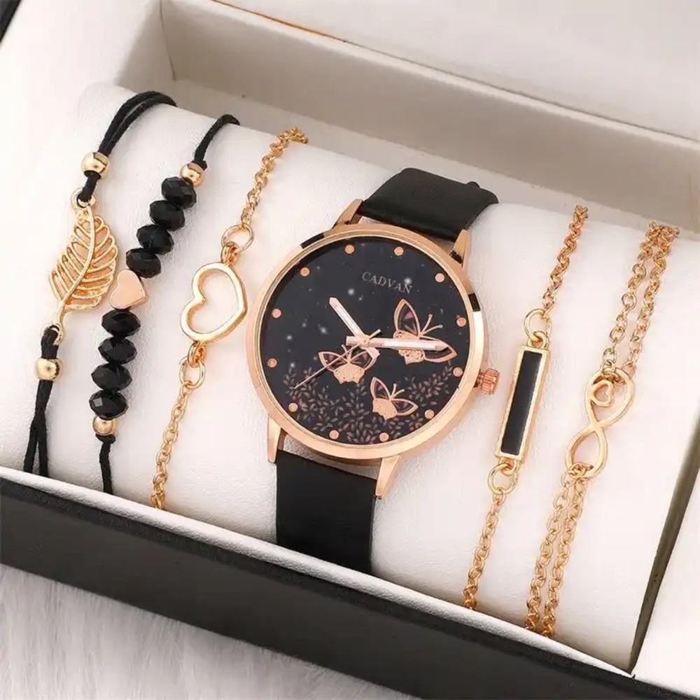6pcs Set Womens Watches Ladies Fashion Butterfly Watch New Simple Casual Womens